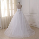 Cheap A Line White Lace Belt Tulle Wedding Dresses - MyChicDress